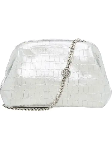 Bolsa Tiracolo Couro Croco Metalizado Prata Pequena  78002.25