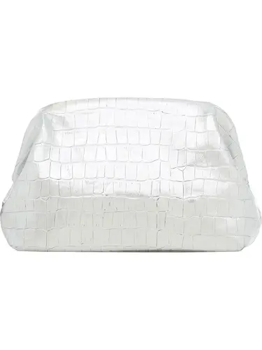 Bolsa Tiracolo Couro Croco Metalizado Prata Pequena  78002.25