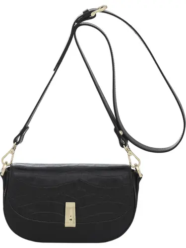 Bolsa Tiracolo Couro Croco Preto Media - 78003.25