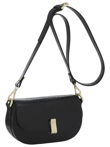 Bolsa Tiracolo Couro Croco Preto Media - 78003.25