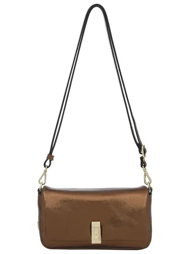 Bolsa Tiracolo Couro Metalizado Bronze Media 78005.25