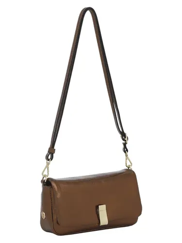 Bolsa Tiracolo Couro Metalizado Bronze Media 78005.25