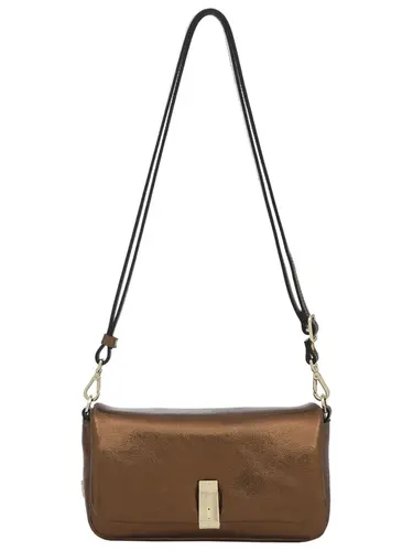 Bolsa Tiracolo Couro Metalizado Bronze Media 78005.25
