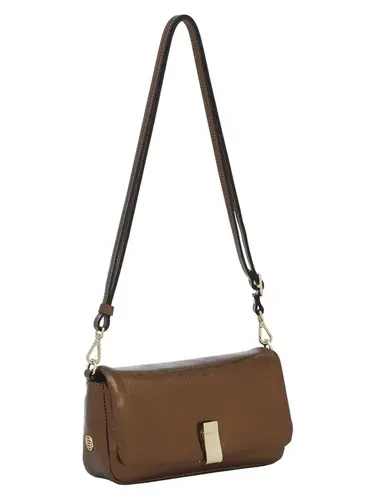 Bolsa Tiracolo Couro Metalizado Bronze Media 78005.25