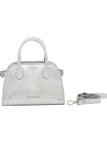 Bolsa de Mão Couro Croco Metalizado Prata Media 78009.25