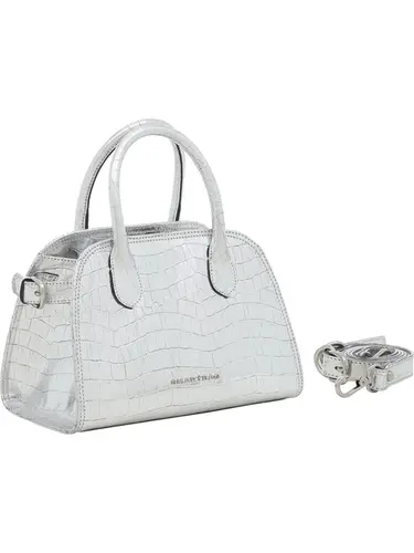 Bolsa de Mão Couro Croco Metalizado Prata Media 78009.25