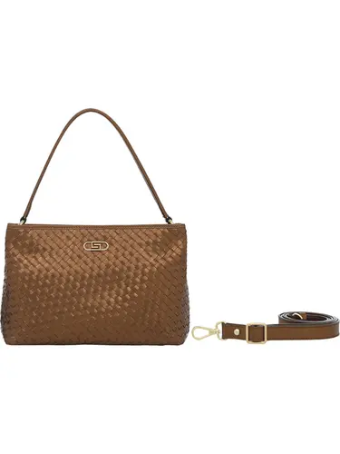 Bolsa Mao Couro Tresse Metalizado Bronze Media 78012.25
