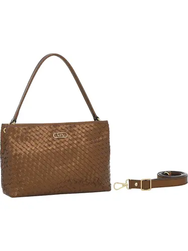 Bolsa Mao Couro Tresse Metalizado Bronze Media 78012.25