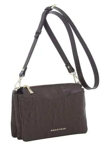 Bolsa Transversal Couro Croco Chocolate Pequena 78022.25