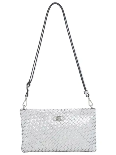 Bolsa Transversal Couro Tresse Metalizado Prata Pequena 78011.25