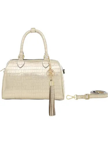 Bolsa Tote Couro Croco Metalizado Ouro Light Media 78030.25