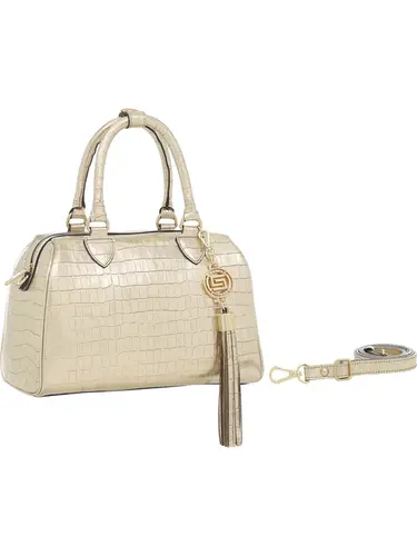 Bolsa Tote Couro Croco Metalizado Ouro Light Media 78030.25