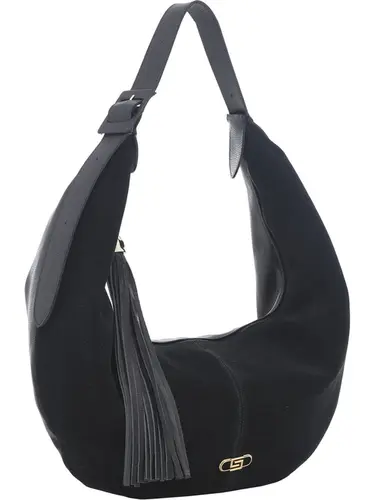 Bolsa Hobo Couro Camurca Preto Media 78077.25
