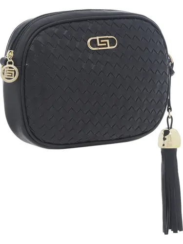 Bolsa Transversal Couro Tresse Preto Pequena 78064.25