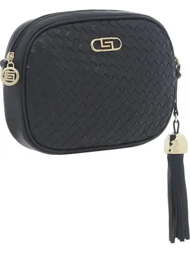 Bolsa Transversal Couro Tresse Preto Pequena 78064.25