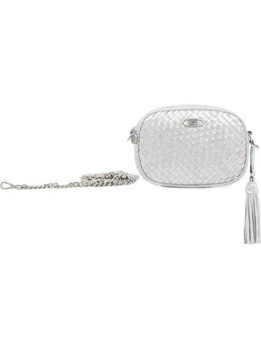 Bolsa Transversal Couro Tresse Metalizado Prata Pequena 78064.25