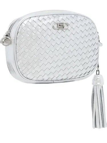 Bolsa Transversal Couro Tresse Metalizado Prata Pequena 78064.25