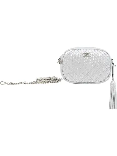 Bolsa Transversal Couro Tresse Metalizado Prata Pequena 78064.25