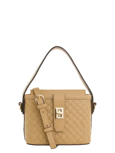 Bolsa de Mão Couro Tramado Creme Pequena 79023.26