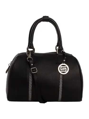Bolsa Bau Couro Preta/Rafia Media 85223.25