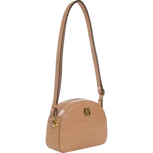 Bolsa Transversal Couro Croco Bege 85201.25