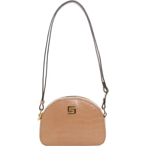 Bolsa Transversal Couro Croco Bege 85201.25