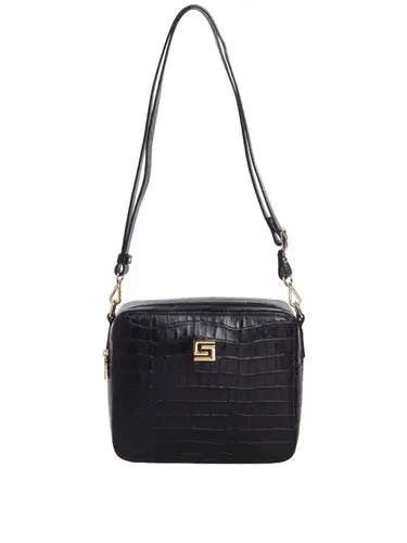 Bolsa Transversal Couro Croco Preto Media 85206.25