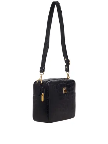 Bolsa Transversal Couro Croco Preto Media 85206.25