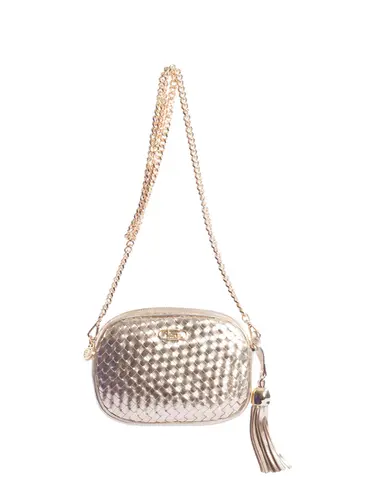 Bolsa Transversal Couro Tresse Metalizado Ouro Light Pequena 78064.25