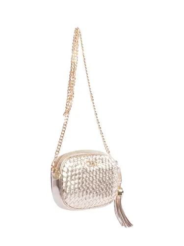 Bolsa Transversal Couro Tresse Metalizado Ouro Light Pequena 78064.25