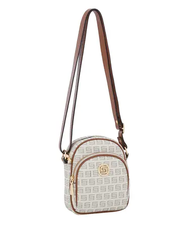 Bolsa Transversal Monograma Creme/Avelã Pequeno 86006.24