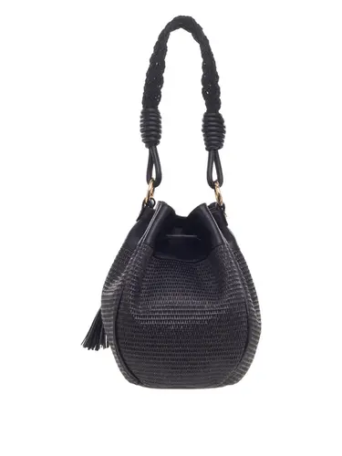 Bolsa Bucket  Rafia Preta Couro Preto Alça Preta Media 79076.25