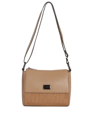 Bolsa Transversal Couro/Croco Bege Media 85225.25