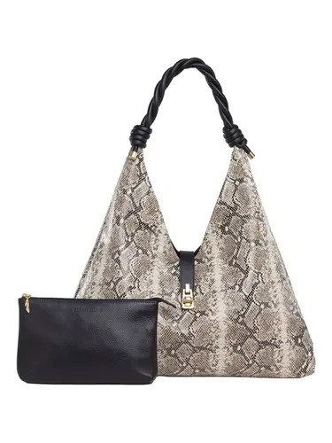 Bolsa Hobo Couro Snake Natural/Preto Grande 70018.26
