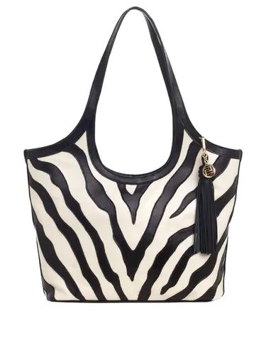 Bolsa Tiracolo Couro Zebra Marfim/Preto Grande 70055.26