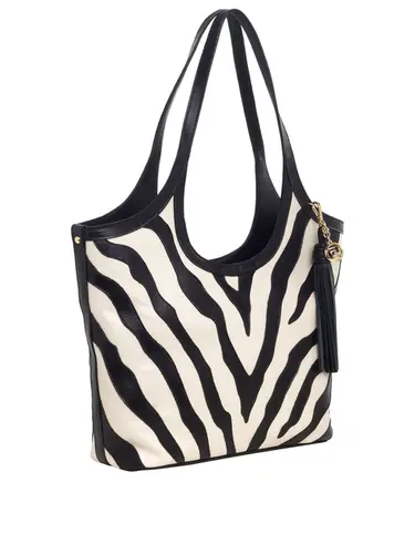 Bolsa Tiracolo Couro Zebra Marfim/Preto Grande 70055.26