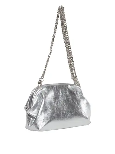 Bolsa Tiracolo Couro Metalizado Prata Pequena 78002.25