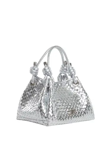 Bolsa Mao Couro Tresse Metalizado Prata Media 78014.25