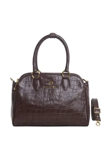 Bolsa Transversal Couro Croco Chocolate Media 78007.25
