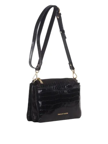 Bolsa Transversal Couro Croco Preto Pequena 78022.25