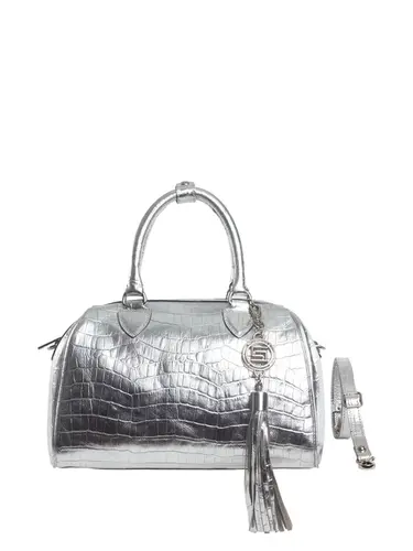 Bolsa Tote Couro Croco Metalizado Prata Media 78030.25