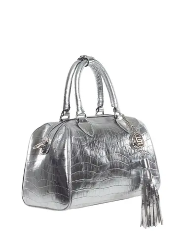 Bolsa Tote Couro Croco Metalizado Prata Media 78030.25