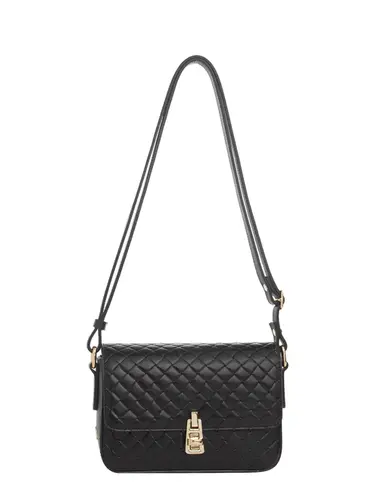 Bolsa Tiracolo Couro Tramado Preto Media 79026.26