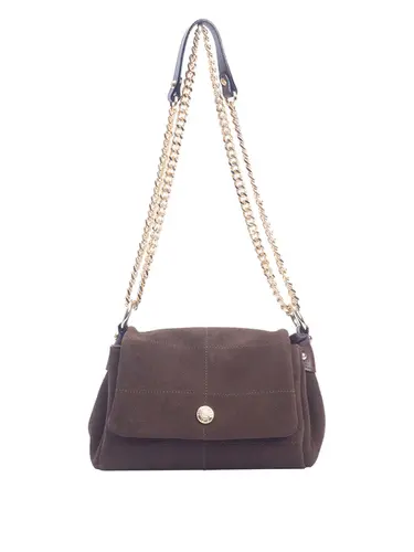 Bolsa Tiracolo Pequena Couro Camurça Marrom 70009.26