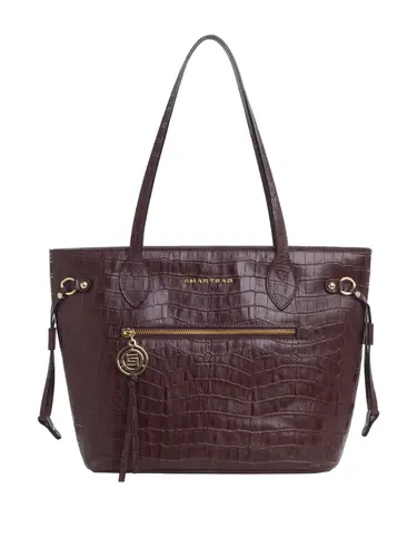 Bolsa Tiracolo Grande Couro Croco Marrom 70021.26