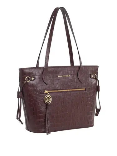 Bolsa Tiracolo Grande Couro Croco Marrom 70021.26