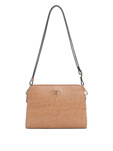 Bolsa Transversal Media Couro Croco Bege  70036.26