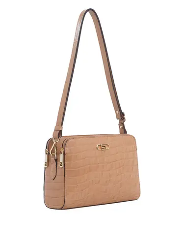 Bolsa Transversal Media Couro Croco Bege  70036.26