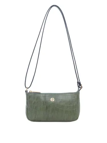 Bolsa Transversal Pequena Couro Croco Oliva 70053.26