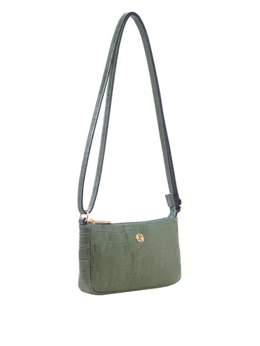 Bolsa Transversal Pequena Couro Croco Oliva 70053.26